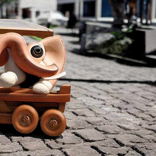 021_A toy elephant is sitting inside a wooden car toy..png